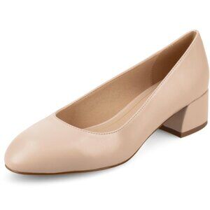Journee Collection Women's Saarii Nude Round Closed lock Heel Dress Pumps Size 8